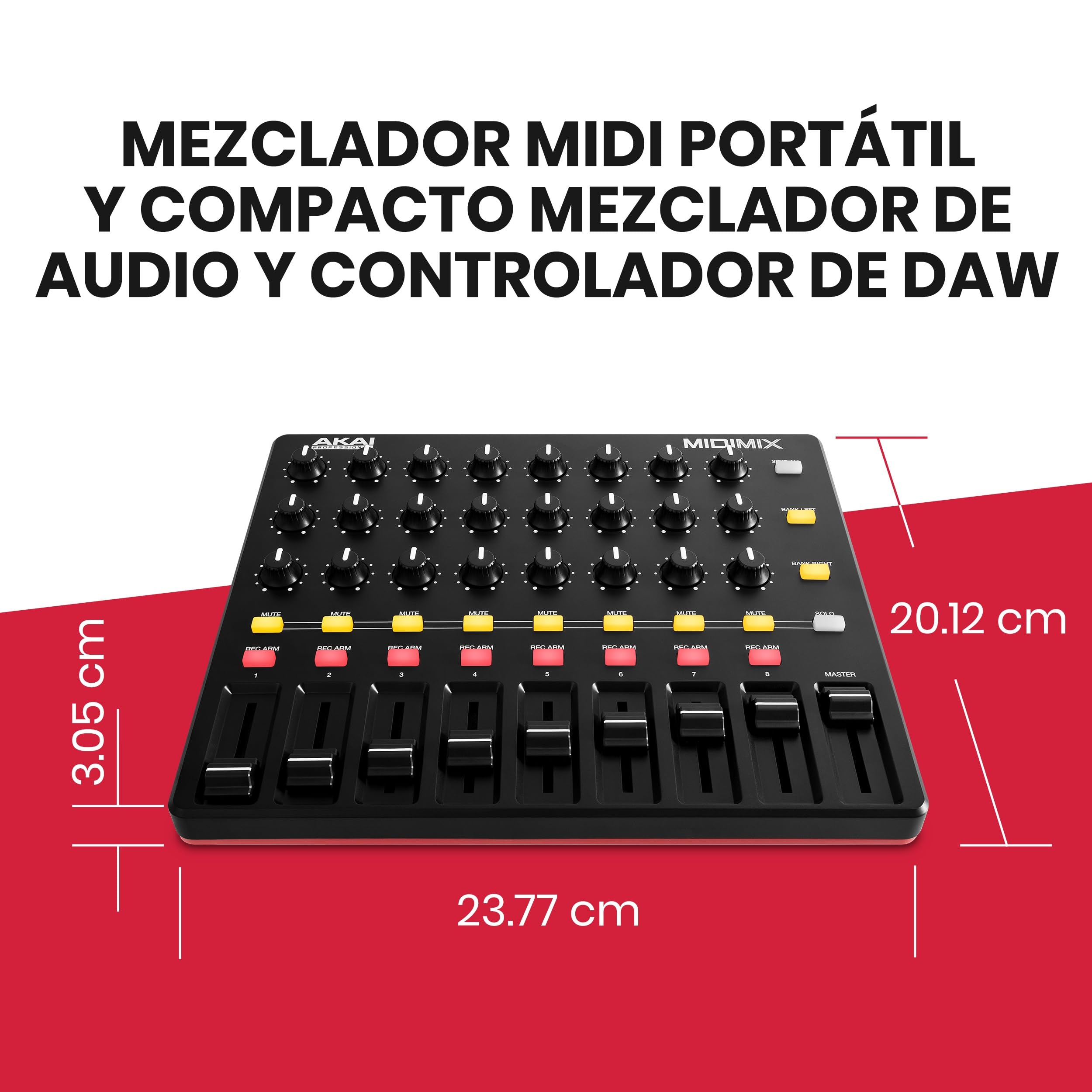 Akai Professional MIDIMIX - Mezclador de Audio, Controlador de DAW MIDI USB, Mesa de Mezclas con 8 Faders, 1 Master Fader, 24 Knobs Asignables y Mapeo con Ableton Live