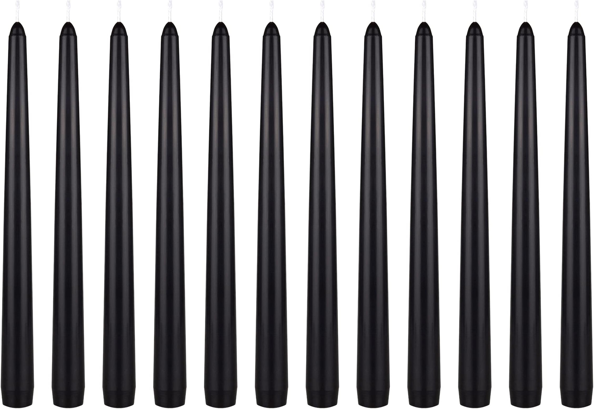 12 pcs Unscented Black Taper Candles, Hand Poured Wax Candle 10 Inch x 7/8 Inch, Home Décor, Wedding Receptions, Centerpieces, Occasions, Romantic Dinners, Prayer, Candle Holders