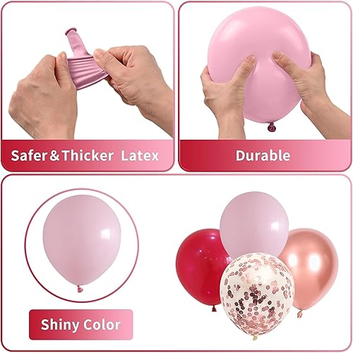 Miniatura 6 de Globos rosados, juego de 60 globos de color rosa intenso con confeti de oro rosa, globos metálicos de oro rosa, globos de 12 pulgadas, magenta,