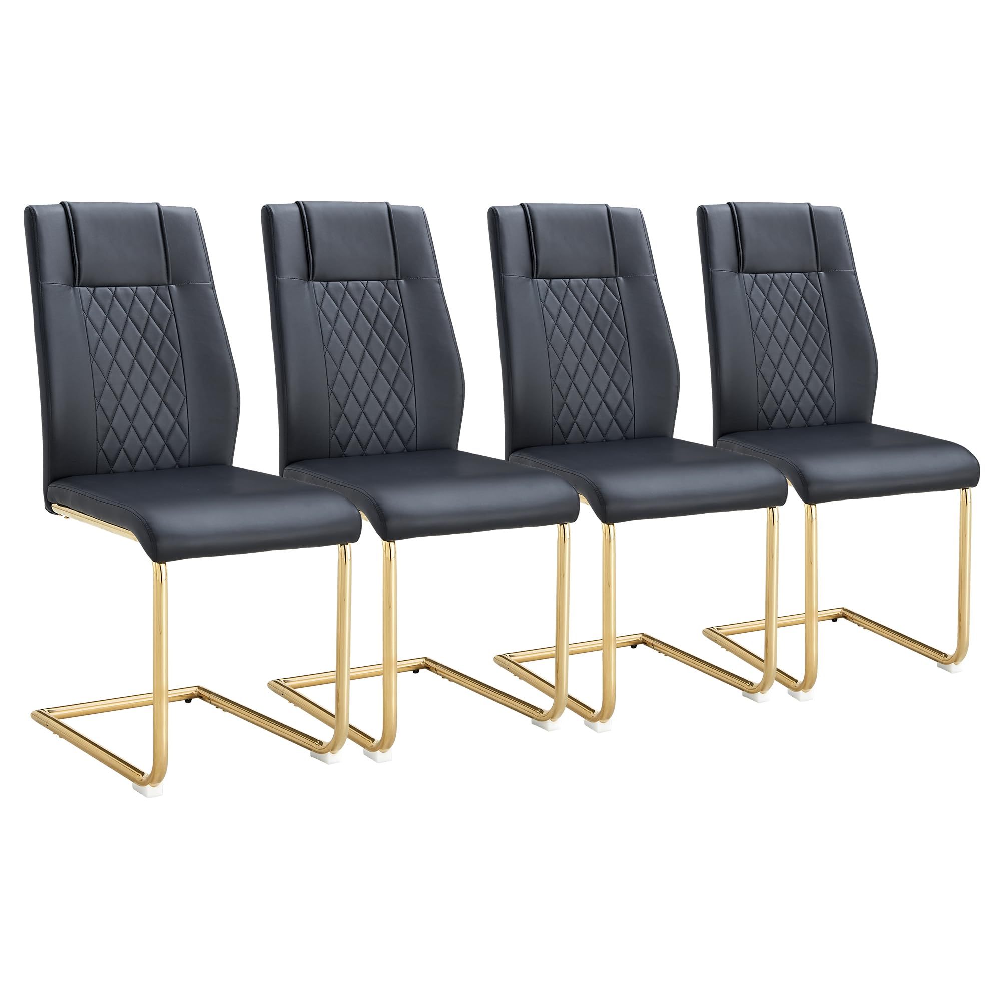 MEMUY Dining Chairs Set 4, Armless Black Kitchen Chairs,Waterproof Faux Leather Dinner Chairs with Upholstered Seat,Armless Side Chairs with Golden