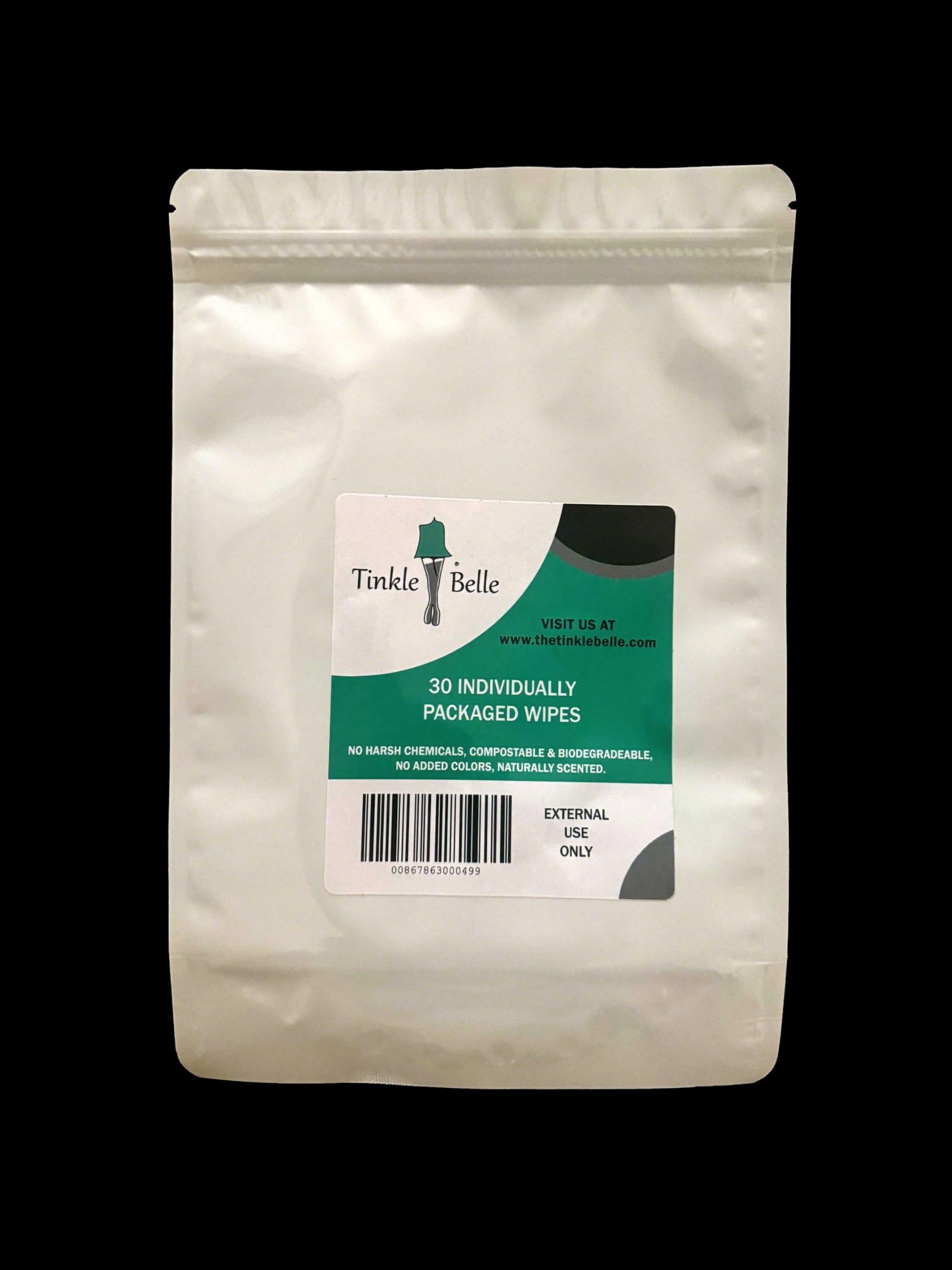 Tinkle Belle 30 Pieces Feminine Wipes | Individually Wrapped | Women Travel Size Wipes | Unscented Intimate Wipes | Mild Wet Wipes