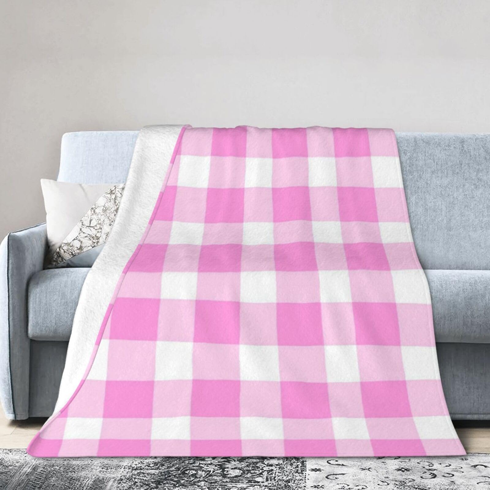 ERTDFXCV Pink Plaid Gingham Background Checkered Pattern Blanket 80"x60"