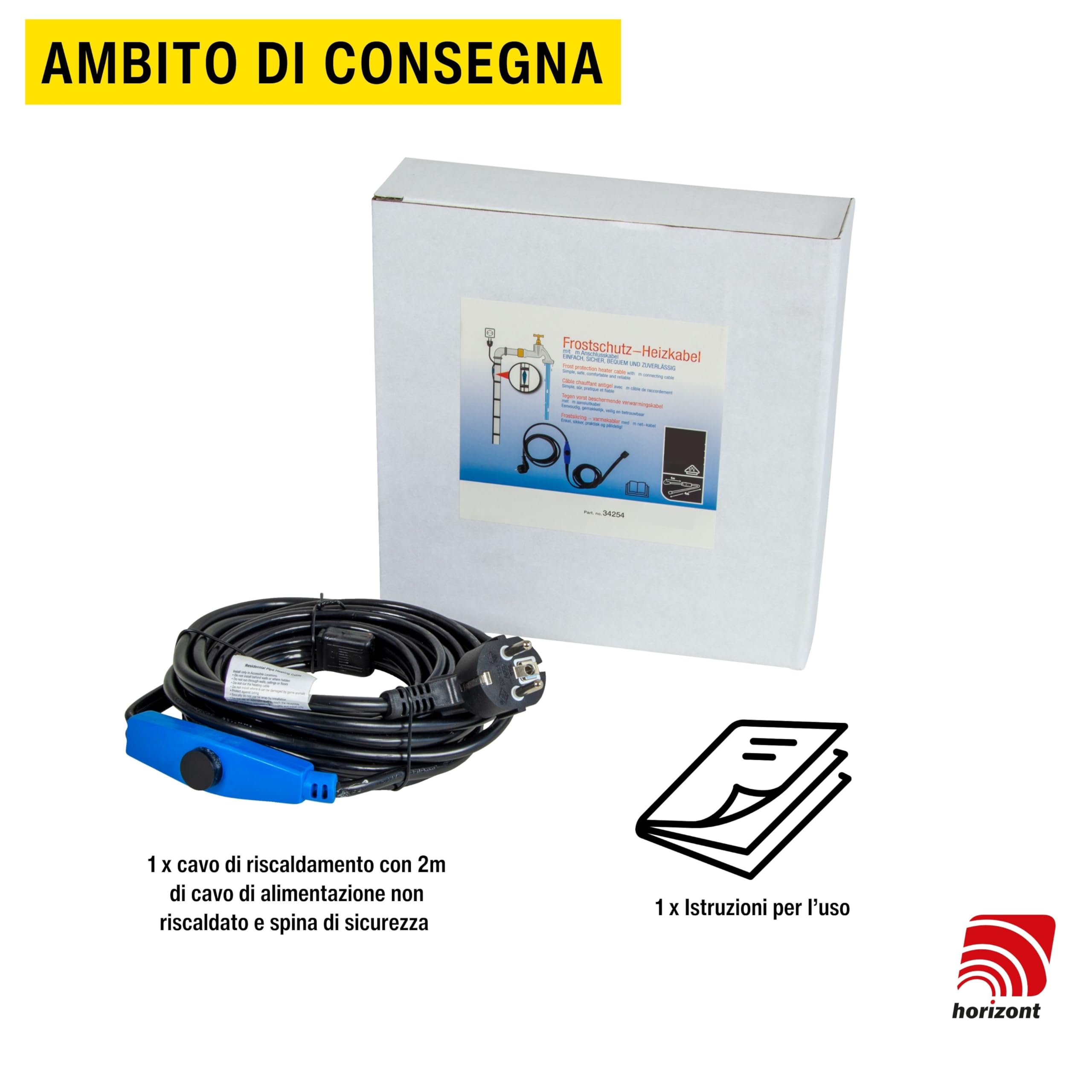 horizont Cavo di riscaldamento antigelo con termostato, ideale per il tubo dell'acqua o le piante, traccia di riscaldamento impermeabile, radiatore elettrico, cavo di riscaldamento per palme (36 m)