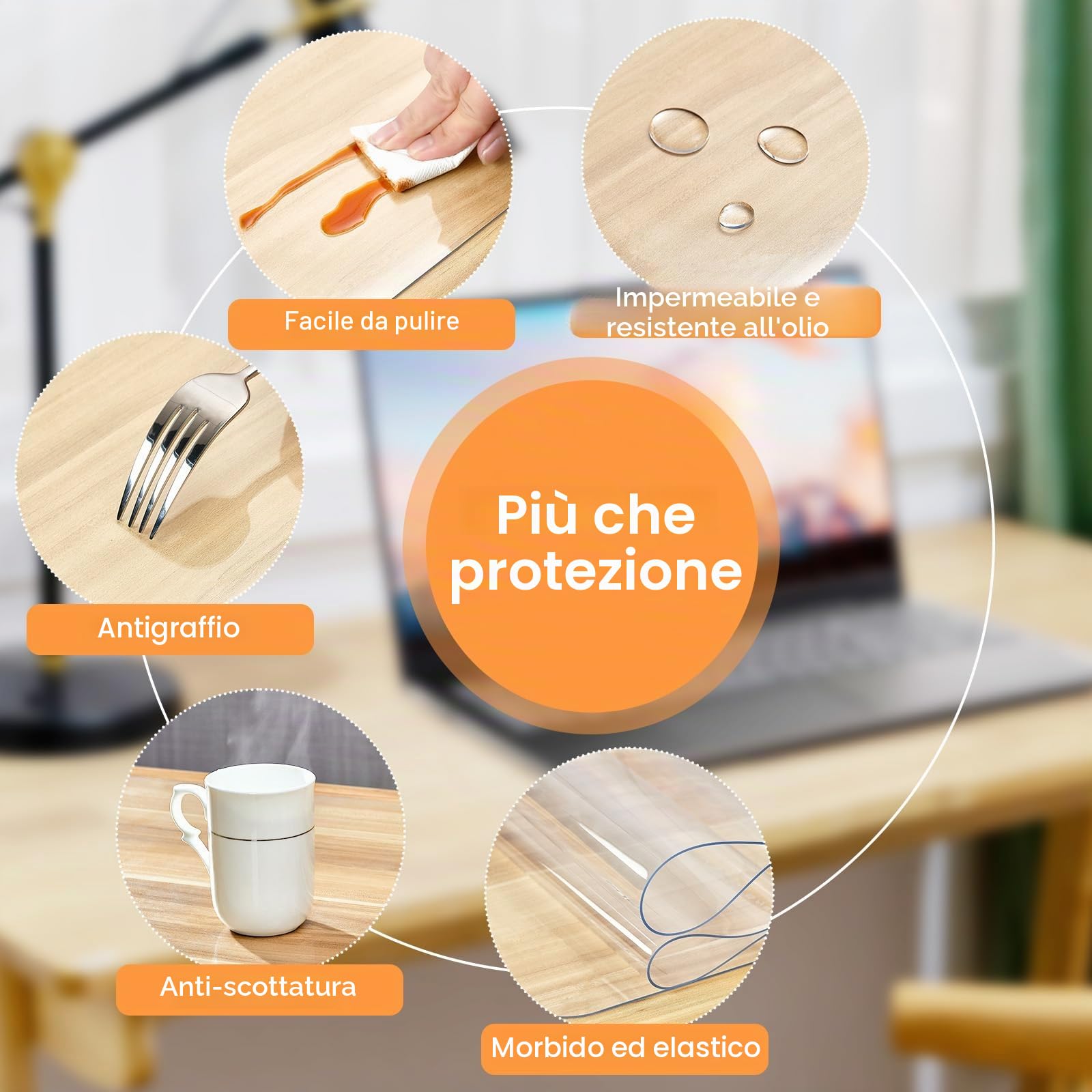 Sottomano da Scrivania Trasparente in PVC 120x60cm Tappetino Antiscivolo Impermeabile Anti-graffio