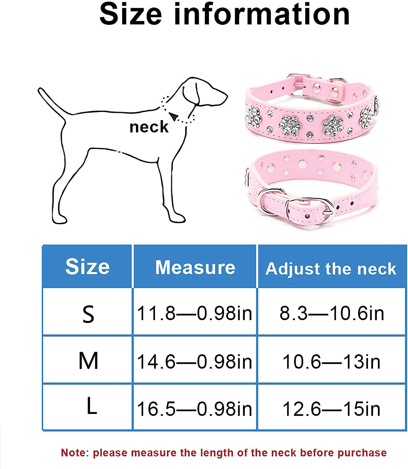 Collar de perro con diamantes de imitación, bonito collar de perro con diamantes de imitación, collar de piel sintética, tamaño ajustable, tamaño pequeño, mediano y grande (S: 21-27 cm, rosa)