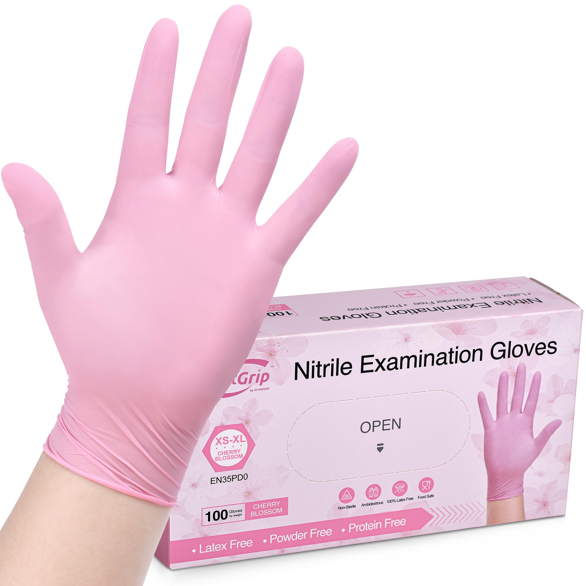 SwiftGrip Pink Nitrile Exam Gloves, 3mil, 100ct Box, PowderFree