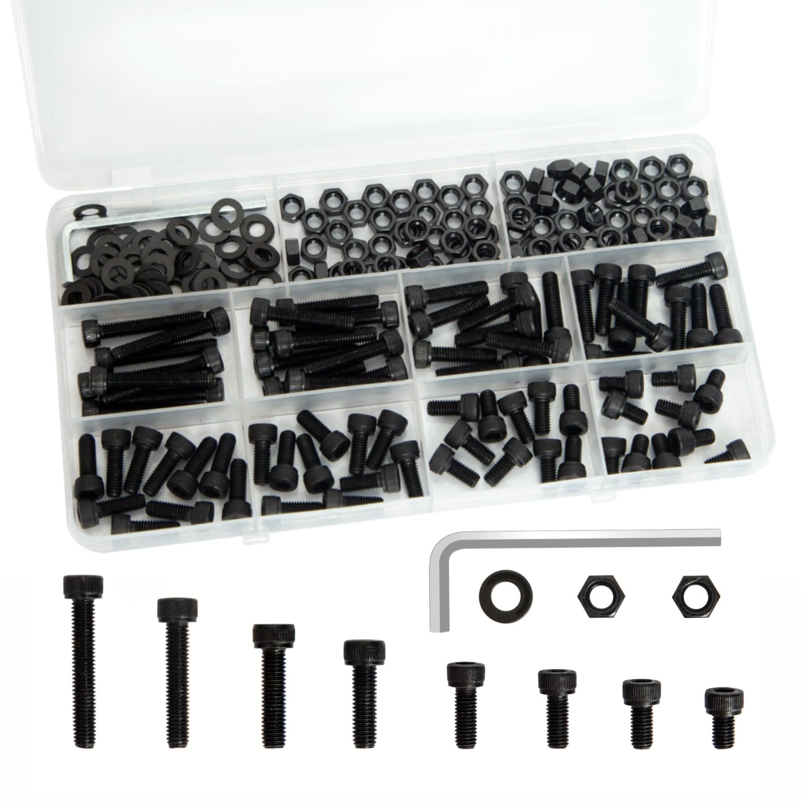 234 Pcs M5 Screw Metric Hex Socket Head Cap Bolts M5x8mm 10mm 12mm 16mm 20mm 25mm 30mm Washers Screws and Nuts High Strength Grade 12.9 Black Zinc