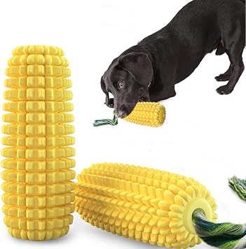 Squeaky Dog Chew Toys, Durable Rubber Corn Stick for Aggressive Chewers & Teething Puppies, Interactive Toy for Small Medium Large Breeds Large