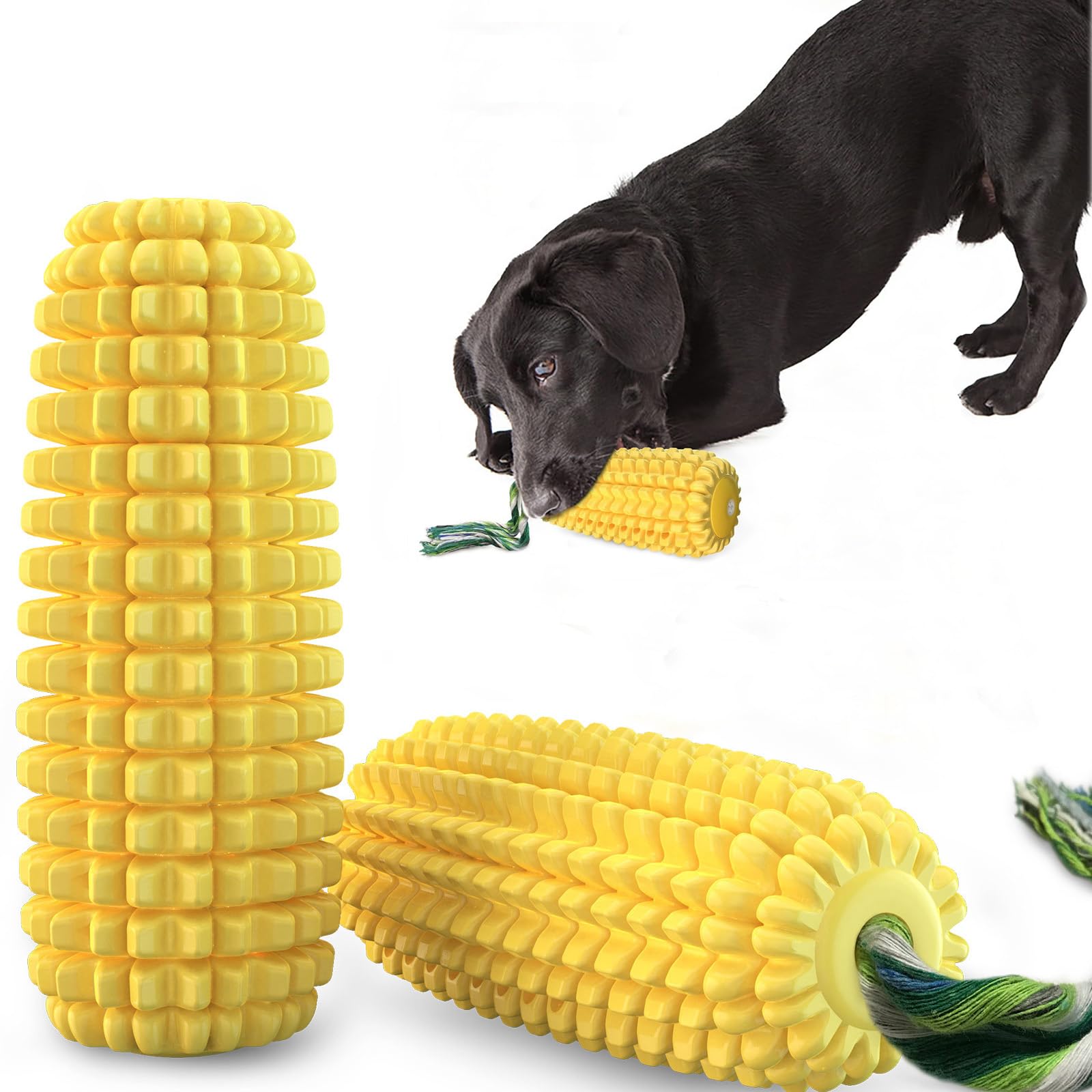 Majoxin Dog Chew Toys, Corn Dog Toy for Aggressive Chewers, Indestructible Squeaky Puppy Teething Toys, Durable Puppy Teeth Corn Stick for Small Medium Large Breed (Large)