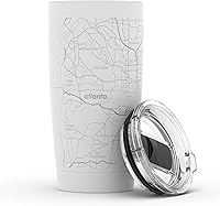 Vista 71 de Well Told Vaso de café aislado con mapa de Washington DC grabado, taza de acero inoxidable grabada (20 onzas, blanco) con aislamiento de mapa