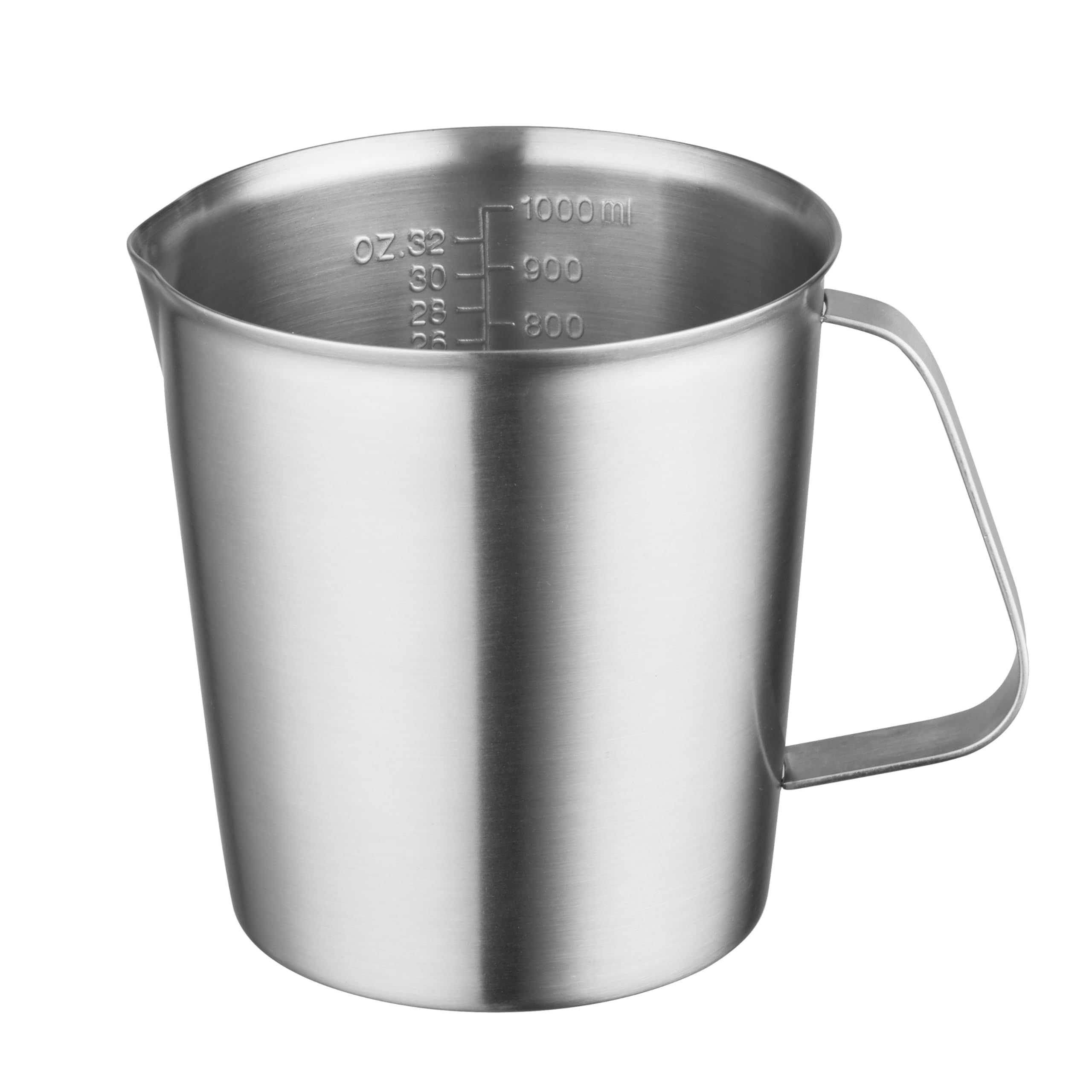 18/8 Stainless Steel Measuring Cup with Handle and Pour Lip, Metal Pitcher with Oz and ML marking, 32 OZ/1000 ML- 4 Cup), Heavy-Duty Pitcher