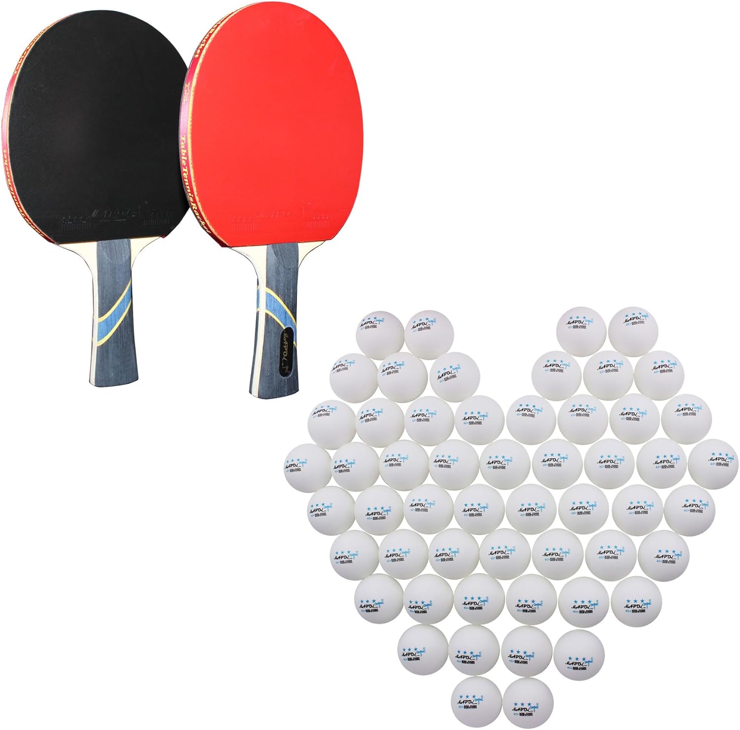 MAPOL 60 White Ping Pong Balls Bundle with 2 Pack Table Tennis Paddles Set