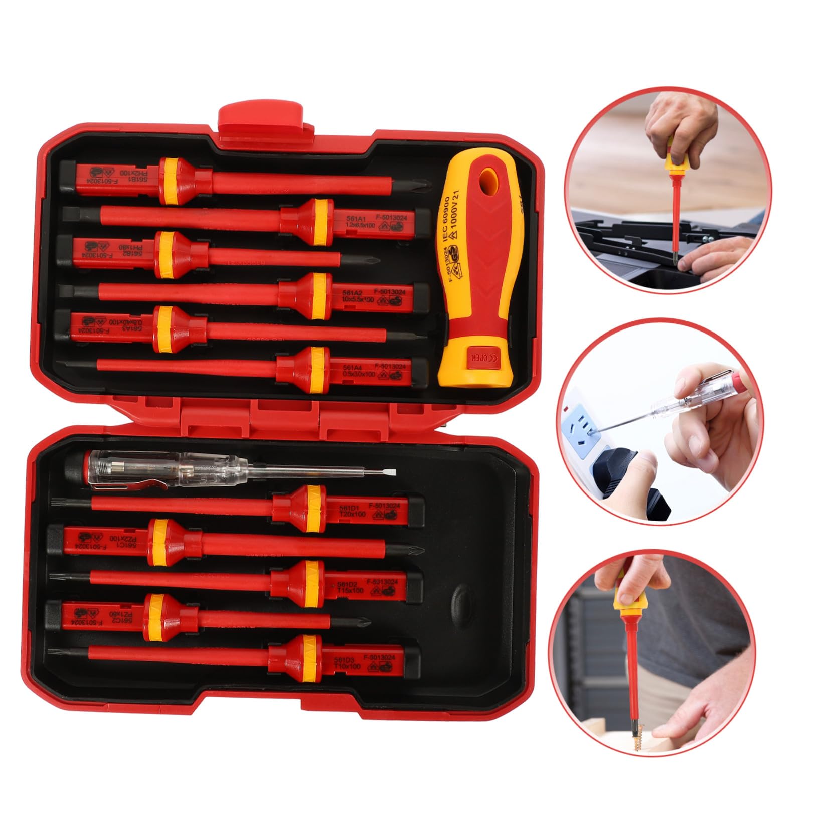 Zerodeko Cacciaviti Isolati Punte Pozidriv a Stella Magnetiche Set 13 Pezzi per Elettricista Acciaio Resistente Custodia Rossa per Riparazioni Professionali