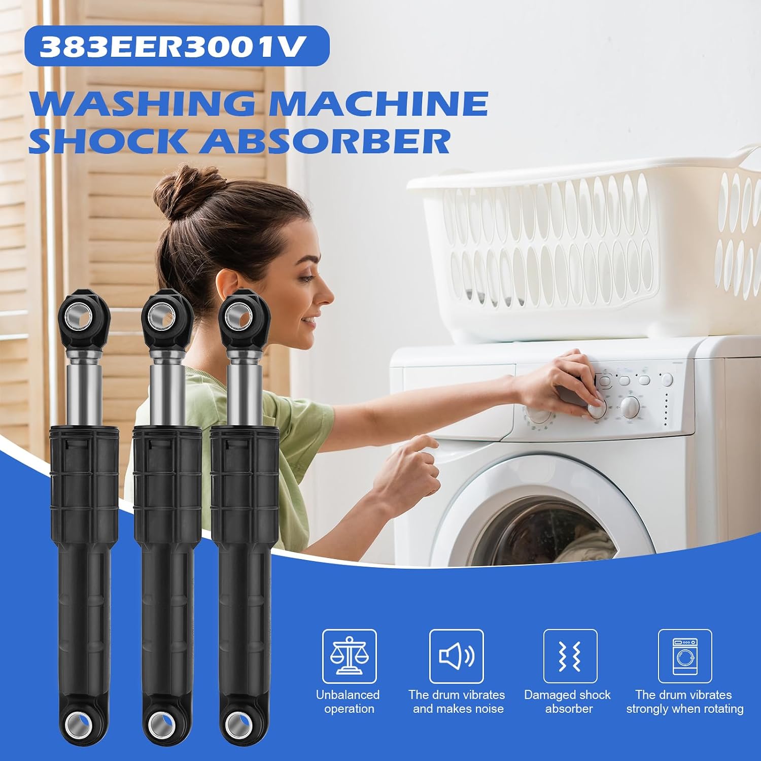 383EER3001S Upgraded Washer Shock Absorber Fit for LG Kenmore Washer models, Replacement Parts 383EER3001V AP4998813 PS3522315 AP5201523-3 Pack with 6 mounting pins