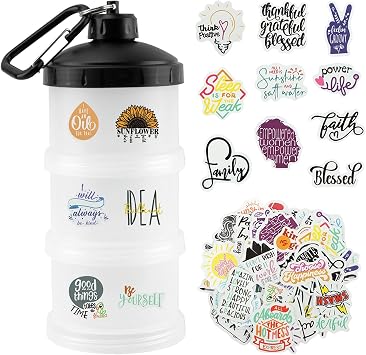 Protein Powder Storage Container, 3 Layer Stackable Leak-proof Formula Dispenser with 50 Inspirational Words Stickers and 1 Keychain for Protein Shakes, Whey & Vegan PowdersCOLORwhite
