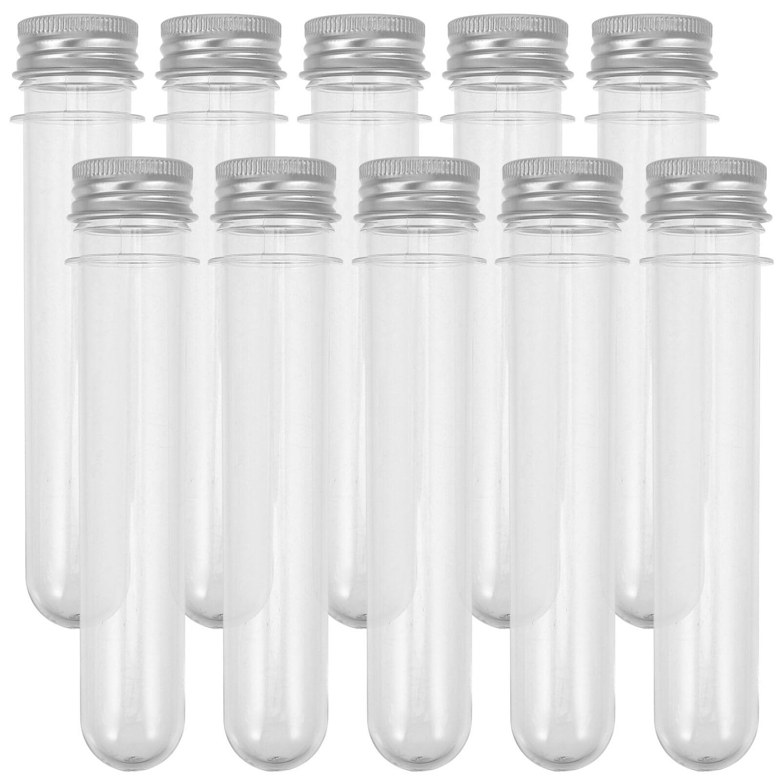 HOLIDYOYO 10pcs Clear Flat Test Tubes with Screw Caps, Plastic Tubes Containers 40ml Storage Tubes Candy Jars Bath Salt Tubes for Sample Testing Candy Dried Flowers