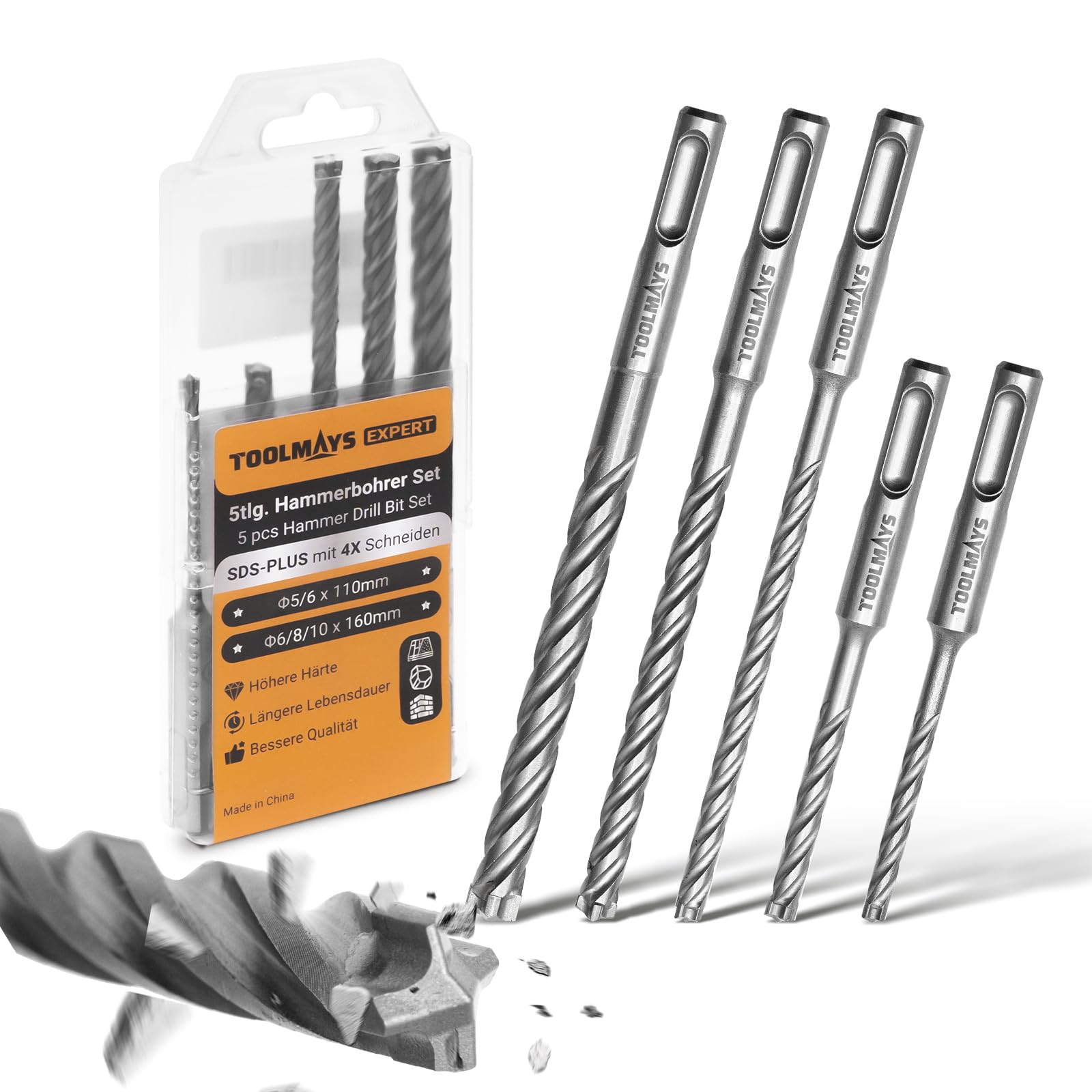 TOOLMAYS SDS Plus Drill Bit Set Ø5-10 mm, 3X More Durable