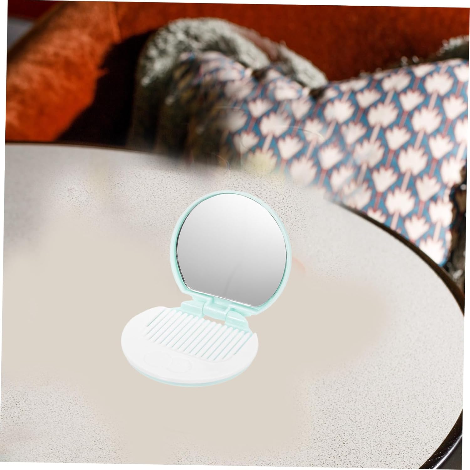 7PCS Chocolate Cookies Compact Mirror with Makeup Mirror and Comb for Women Handbag Accessory in Dark Brown Light Brown Yellow Blue Green Pink Purple