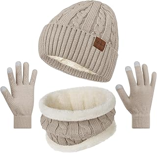Loritta 3 Pieces Winter Hats for Women Scarf Touch Screen Gloves Set Thick Warm Fleece Lined Beanie Hat Gifts