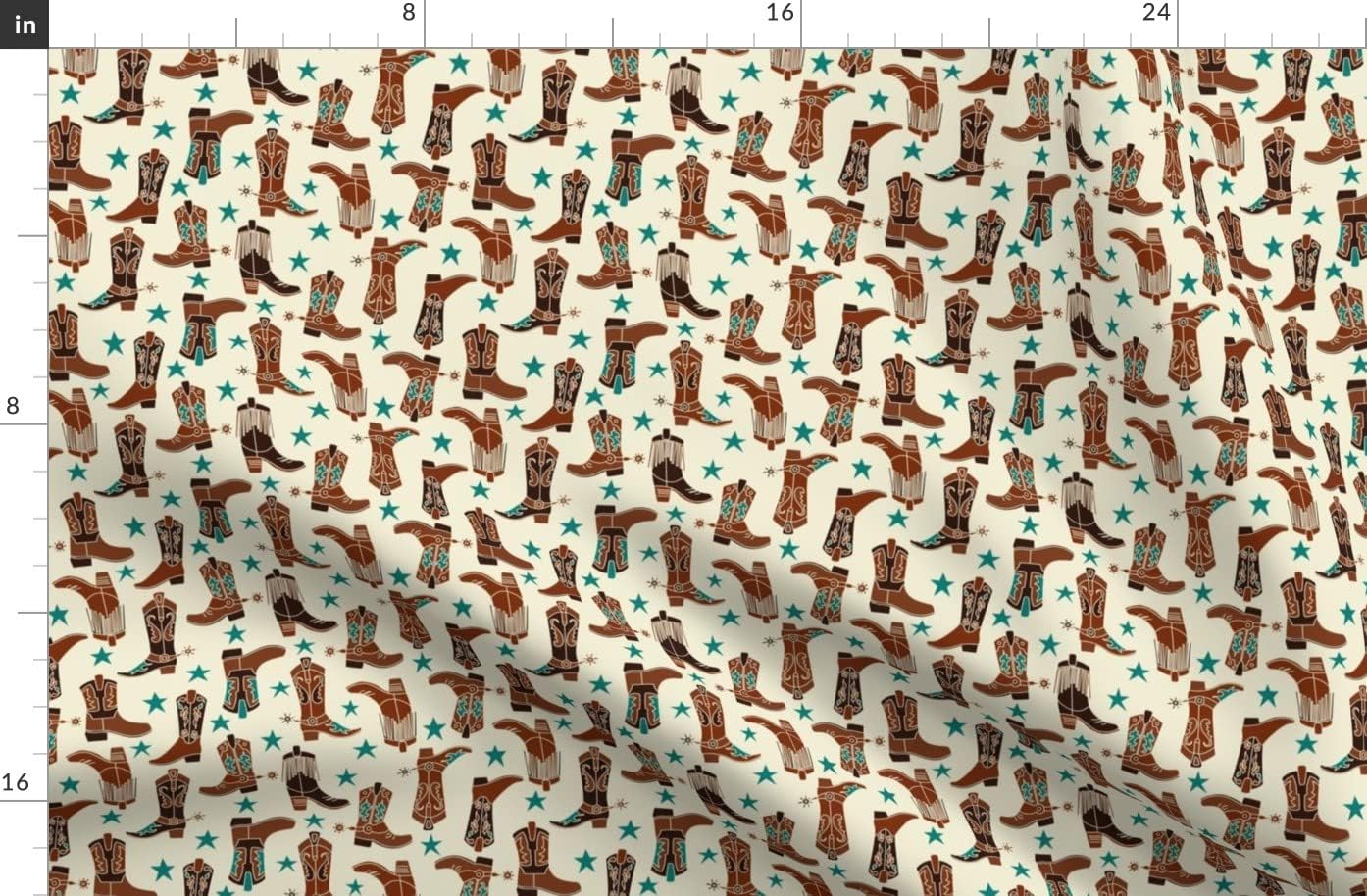 Spoonflower Fabric - Western Boots Cream Cowboy Cowgirl Blue Stars Neutral America Nursery Printed on Organic Cotton Sateen Fabric by The Yard - Sewing Quilting Apparel Home Decor