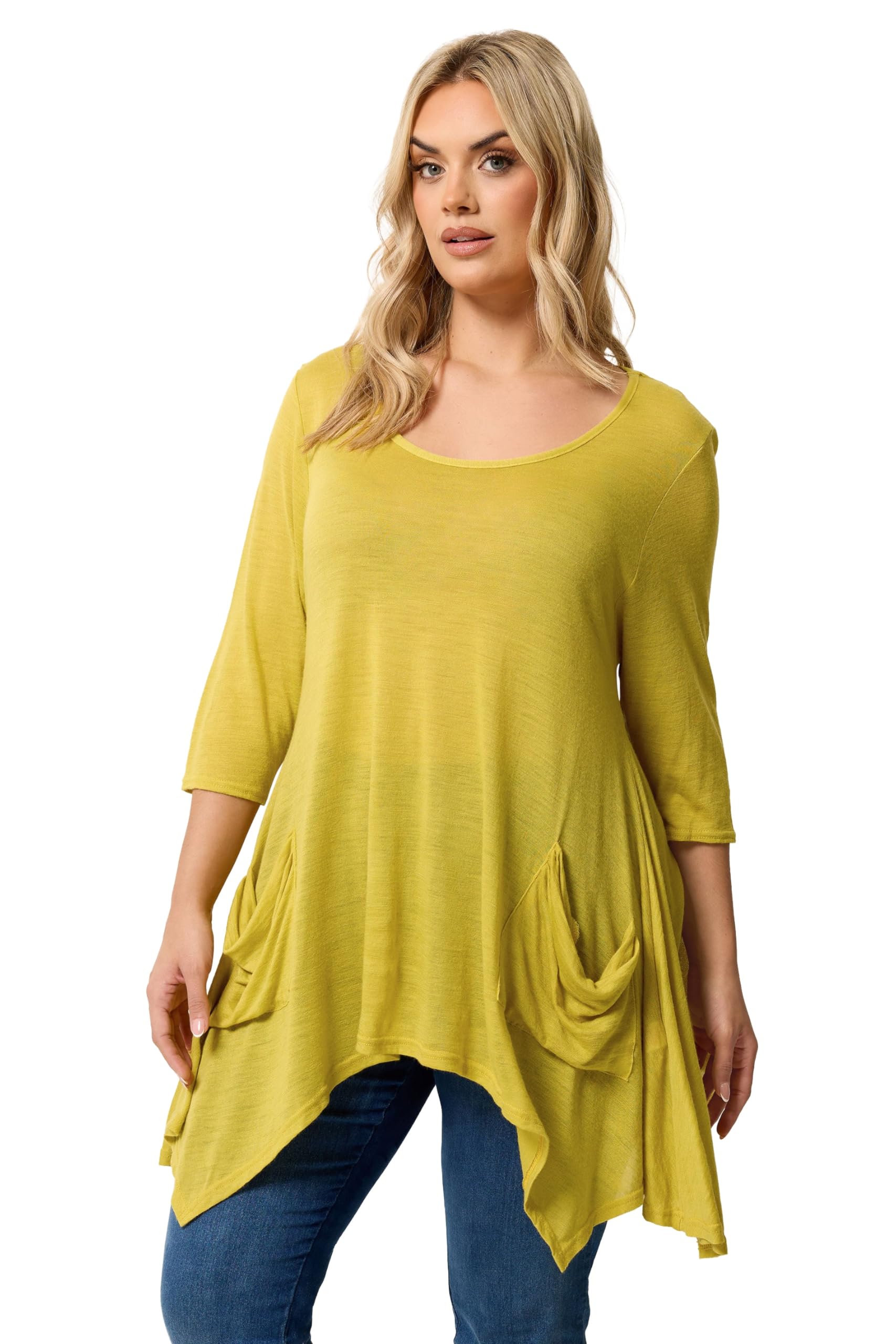 Yours Women's Hanky Hem Pocket Front Top in Lime | Size: 16