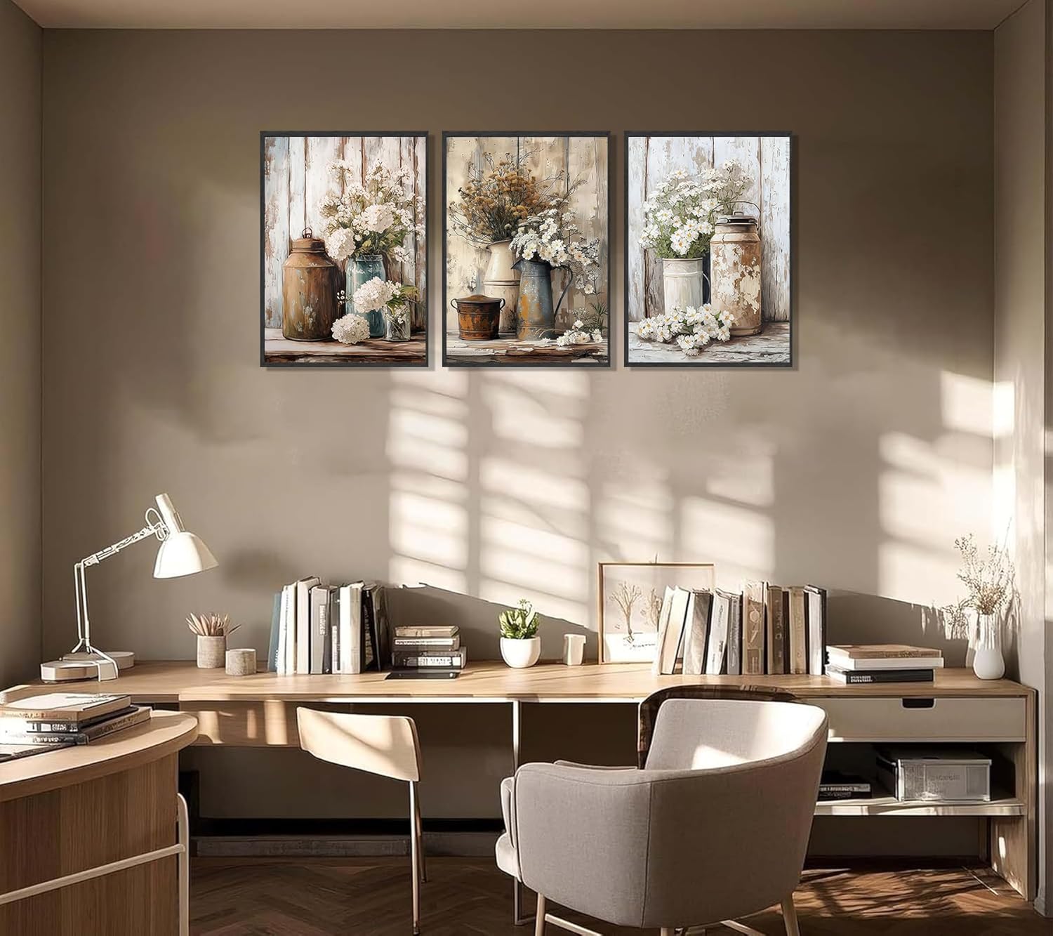 Vintage Rustic Farmhouse Wall Art Vintage Country Floral Still Life Wall Decor White Daisy Paintings Pictures Wildflower Prints for Kitchen Bathroom Living room Decoration 16x24in Poster