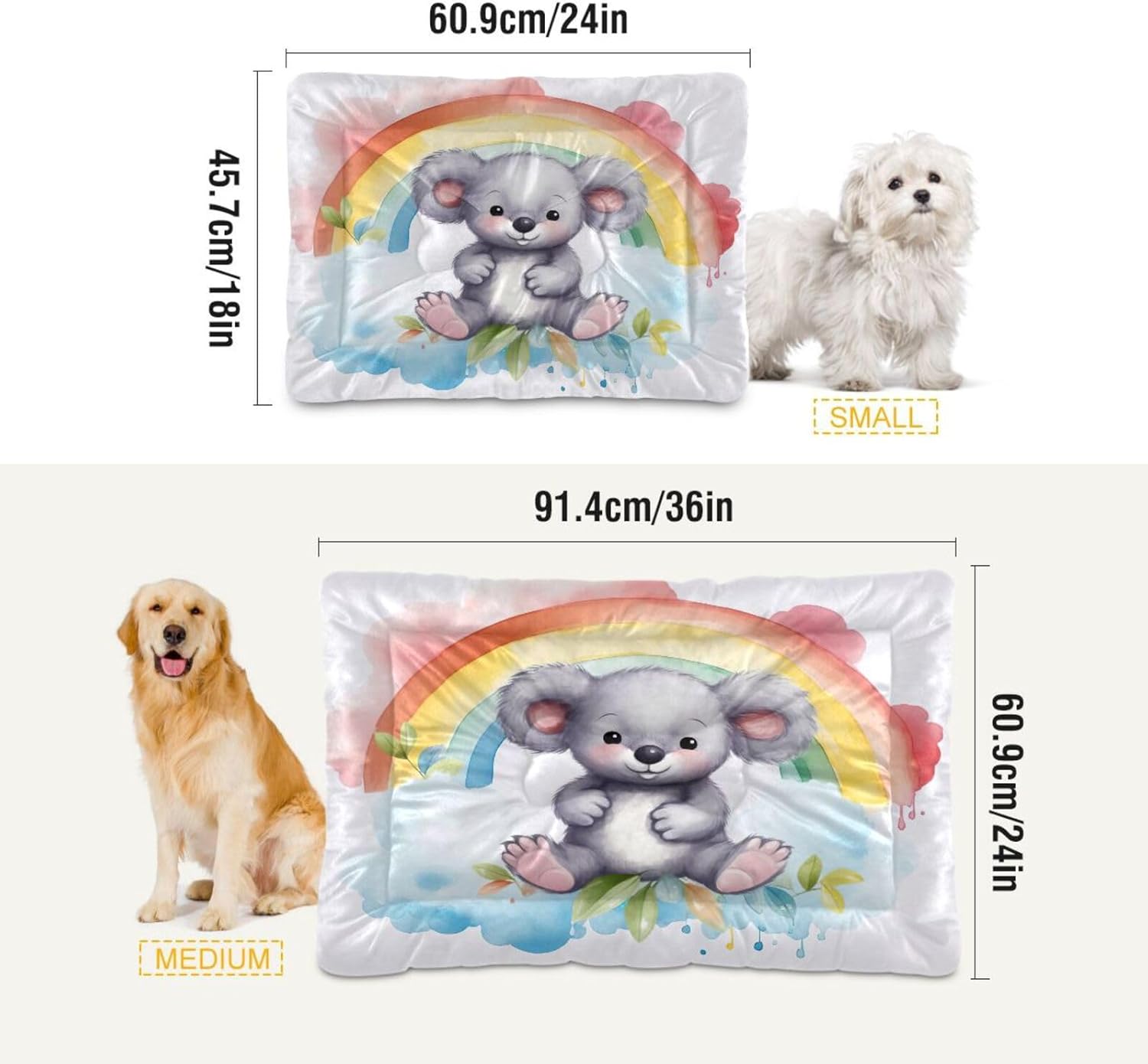 review Koala Cute Rainbow Dog Cat Bed for Small Medium Large Dogs Machine Washable Dog Crate Beds Mat Dog Kennel Pad Anti-Slip for Indoor Outdoor Cat House Pet Sleeping,18 x 24 Inch
