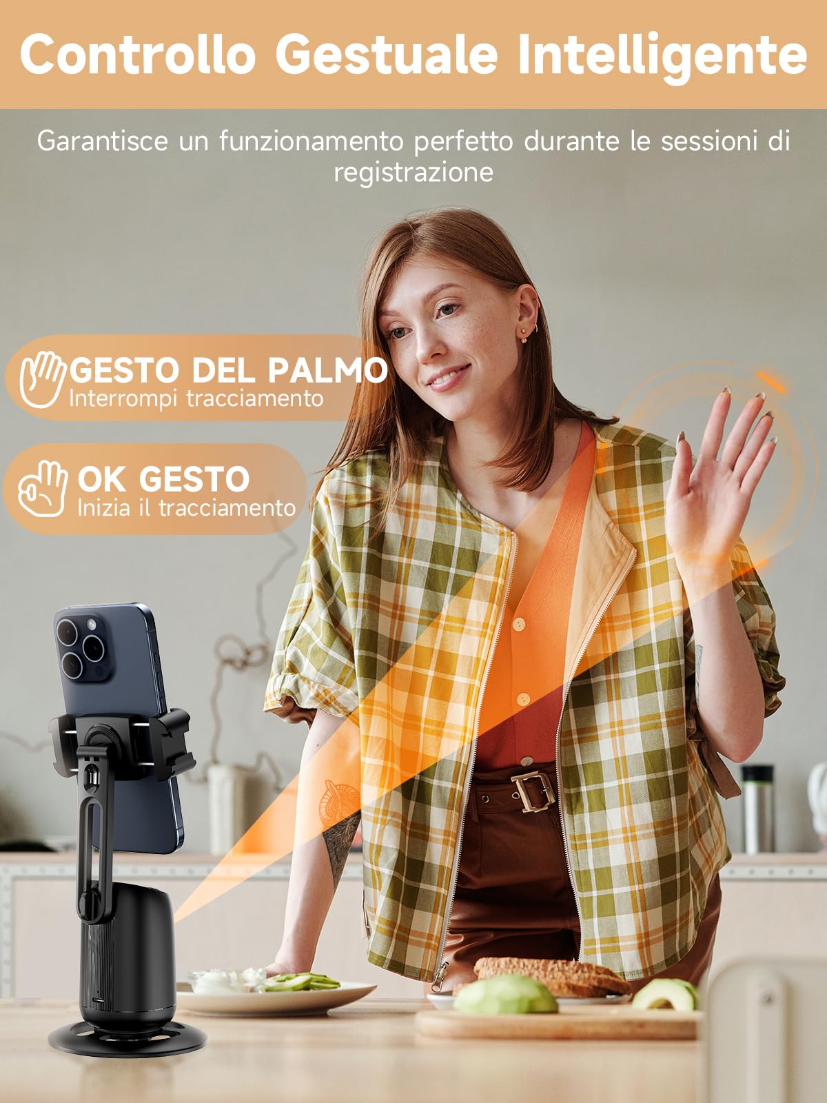 Supporto Smartphone con Tracciamento, Rollei Easy Creator Desktop Auto Tracking Treppiede Stabilizzatore Telefono 360 per Tiktok Live Streaming Video Vlog, Supporto-Smartphone-Treppiede-Stabilizzatore