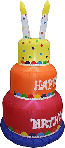 Miniatura 9 de Paquete de dos decoraciones para fiesta de cumpleaños, incluye dinosaurio verde inflable de feliz cumpleaños de 7 pies de alto con pastel y vela, y