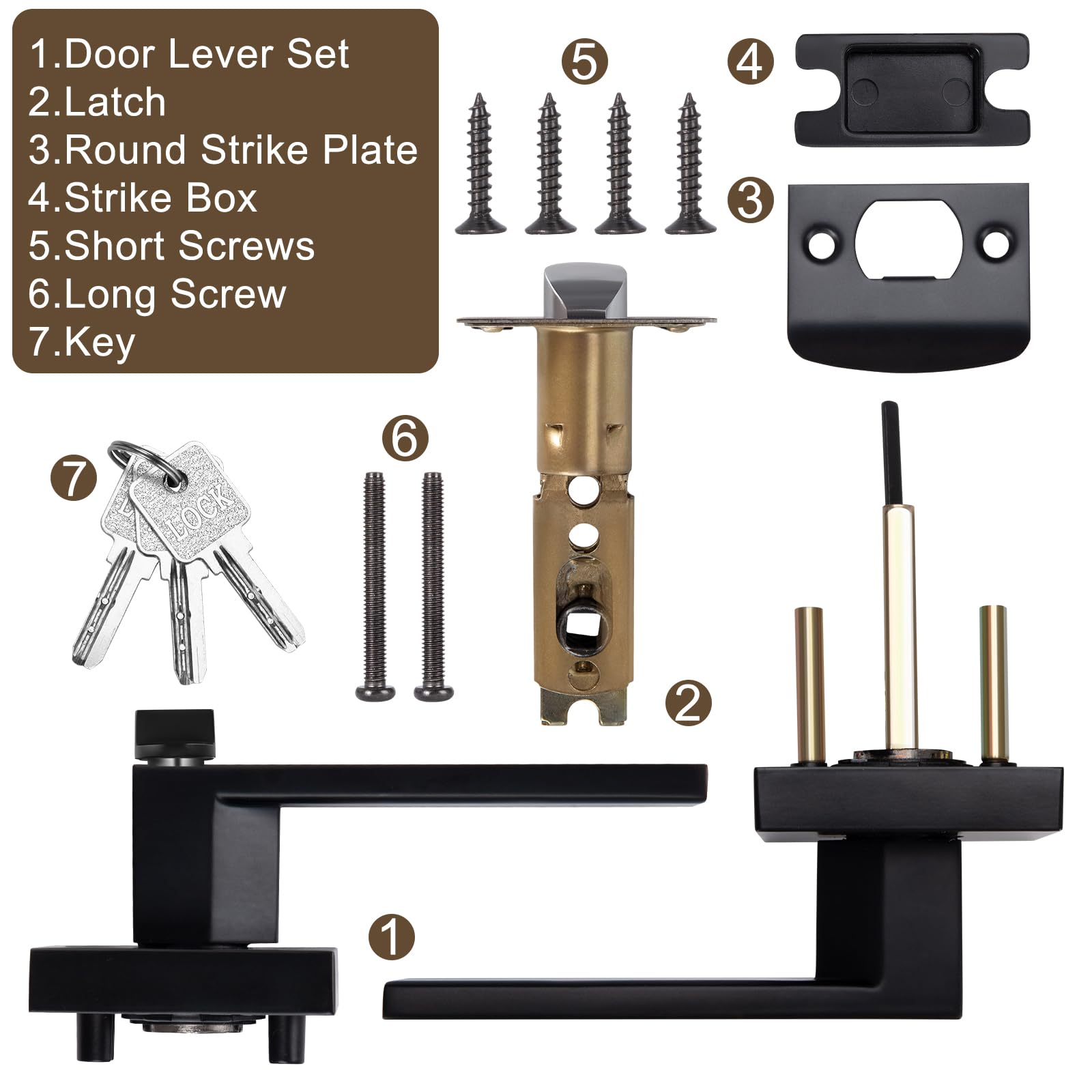 Juego de Manillas para Puerta Manija de Puerta con Cerradura y Llave Maneta Cuadrada Puerta Exterior con Llaves para Dormitorio Negro Reversible para Puertas con Apertura a la Derecha o a la Izquierd