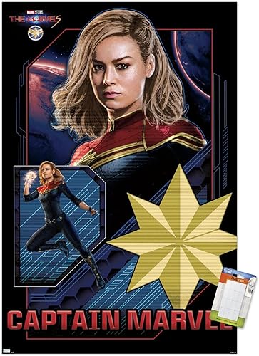 Trends International Marvel The Marvels - Póster de pared del Capitán Marvel, 34 pulgadas de largo x 22.4 W, paquete de póster y montaje prémium