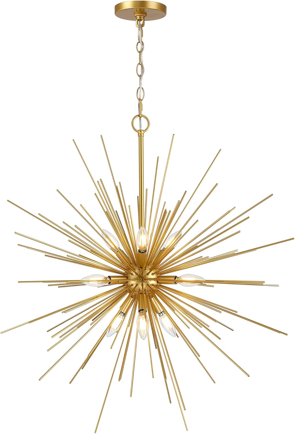 Untrammelife 33in Modern Gold Sputnik Chandelier, 9-Light Starburst Pendant Light Fixture, Mid-Century Firework Ceiling Fixture for Entryway, Dining Room, Living Room, Bedroom, Kitchen