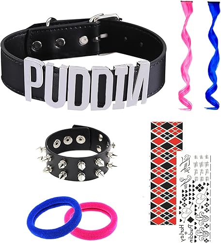 LAKIYOYO Puddin Choker Necklace Rivets bracelet for Women Leather Choker Necklace for Women Halloween Cosplay Costume Jewelry Set