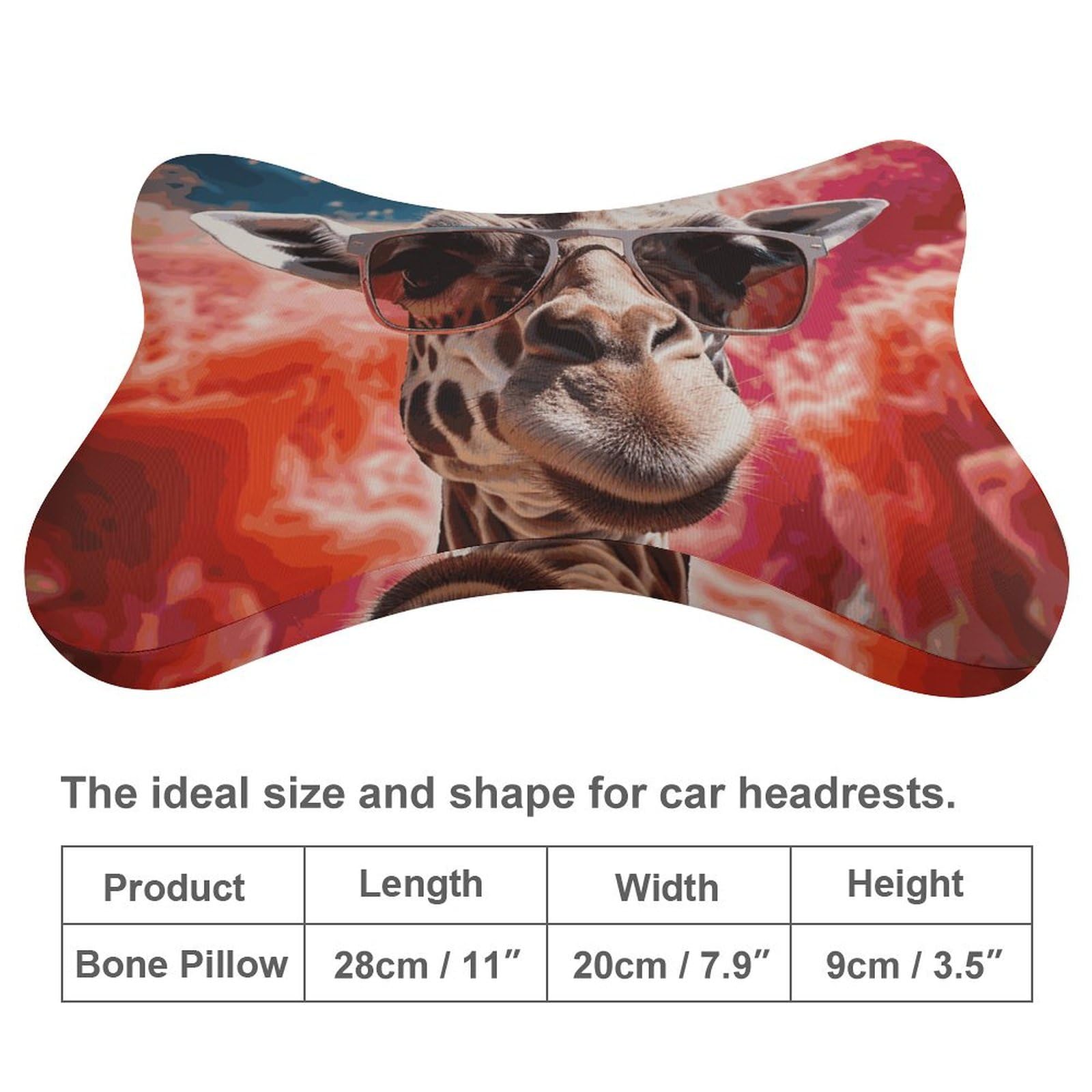 Lot de 2 coussins de nuque de voiture ultra confortables et doux pour appuie-tête de voiture Motif girafe portant des lunettes de soleil Coussin repose-tête universel respirant amovible pour conduite,