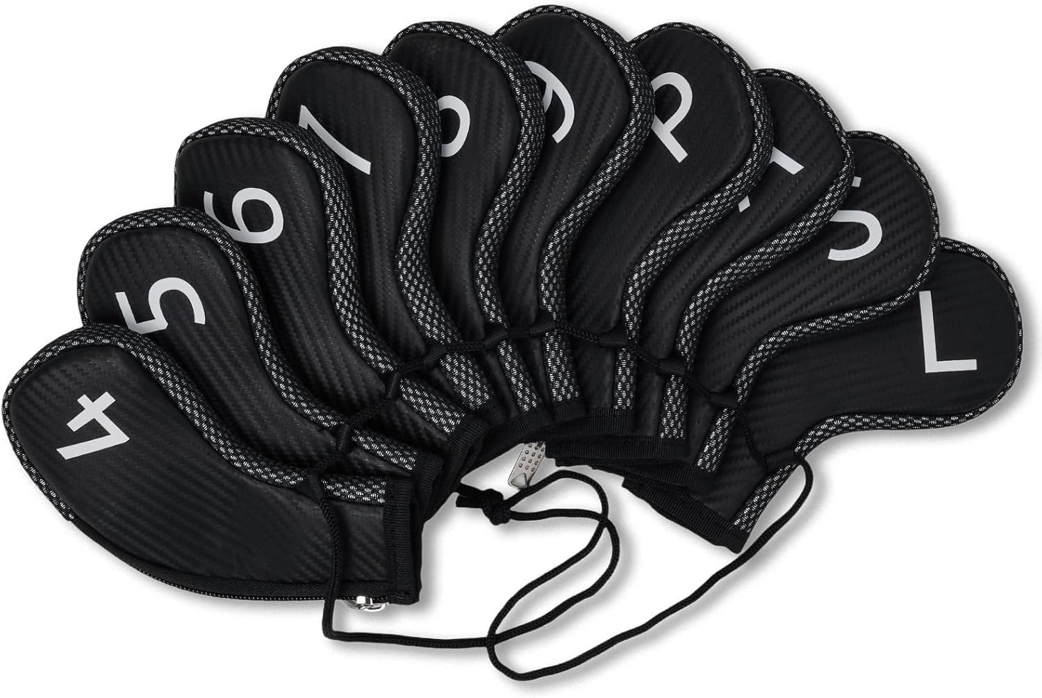 Craftsman Golf 10pcs/Set Golf Iron Club Head Covers Headcovers Set White Large No. on Both Sides Zipper Meshy & PU Leather for Right and Left Golfer