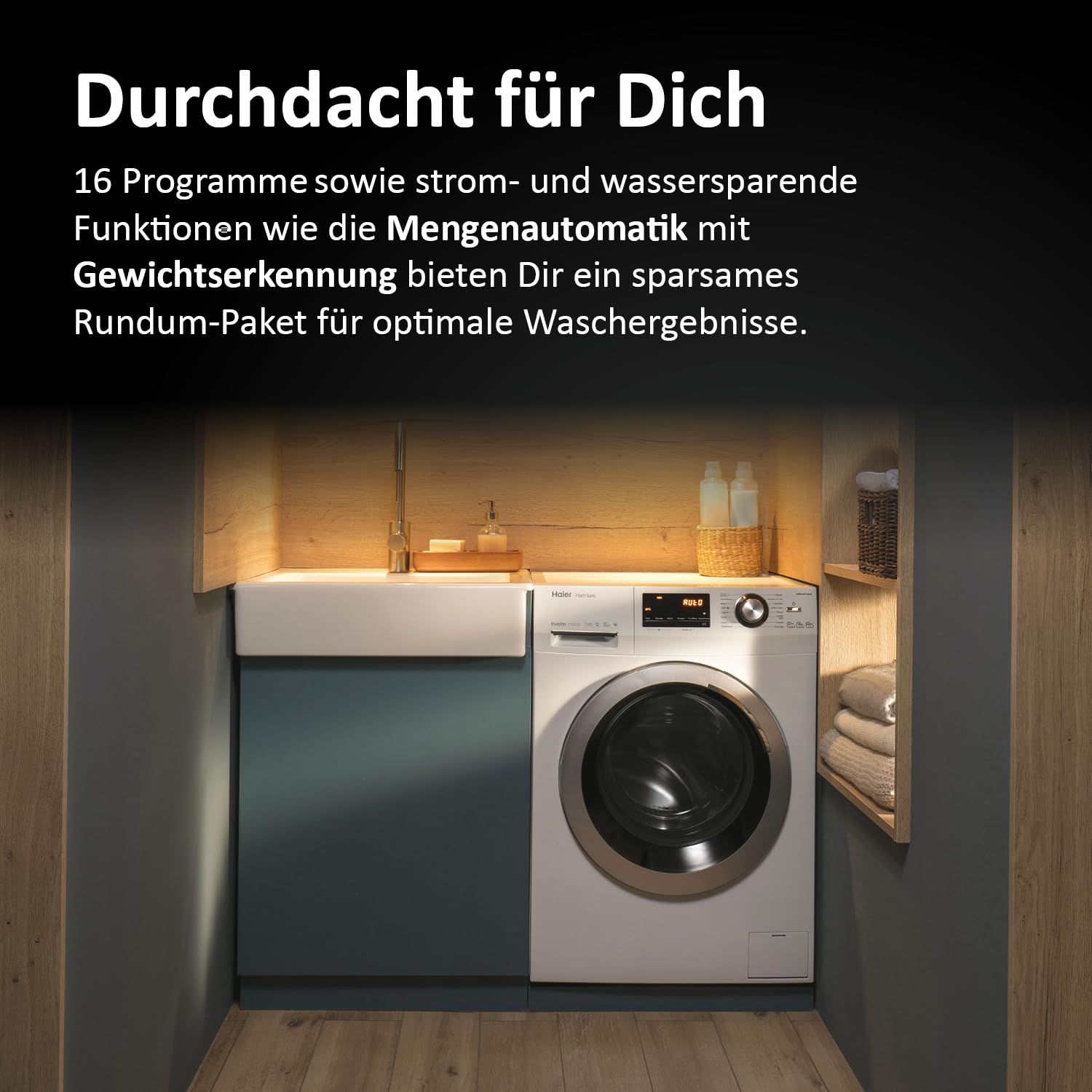 Haier Frontlader Waschmaschine 10kg Serie 636 HW100-BP14636N | Mit A-Effizienz, 1.400 U/Min. & sparsamem Inverter-Motor, Inkl. Vollwasserschutz, Dampffunktion & Mengenautomatik
