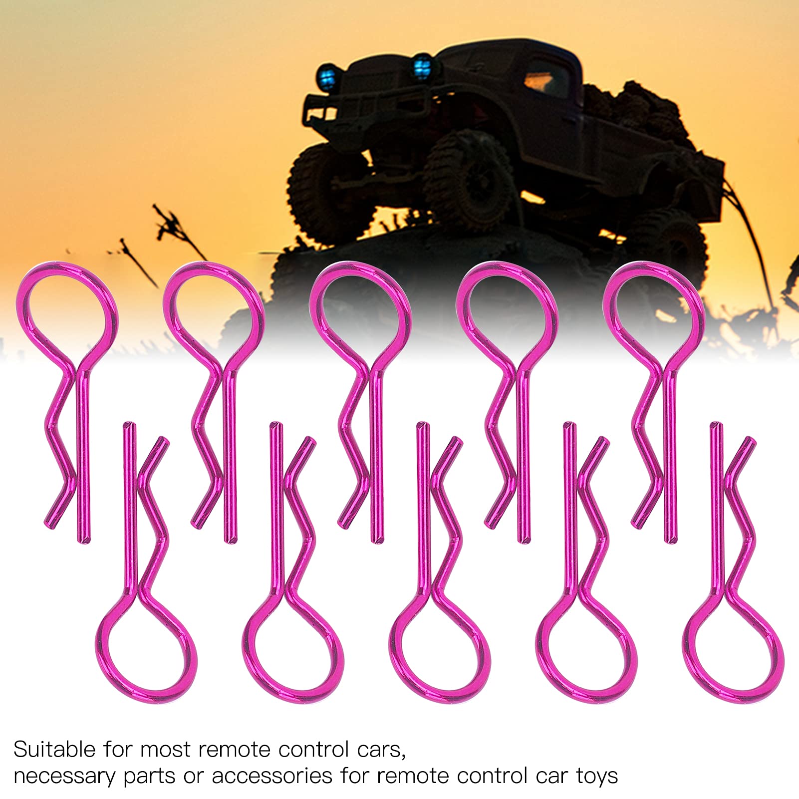 10 Clips De Coque En Métal Pour Voiture RC – Forme En R – Compatibles 1/5, 1/6, 1/8, 1/10 – Mauve – 25 Mm
