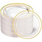 I00000 60PCS Clear Gold Dessert Plates, Clear Plastic Plates with Gold Rim 7 Inch, Fancy Disposable Wedding Plate Heavy Duty for New Year Wedding Birthdays Party