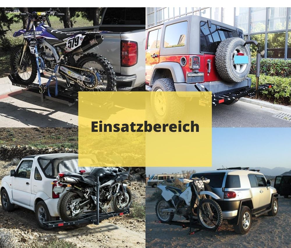 227 kg Motorrad-Kupplungsträger, Motorrad Dirt Bike Scooter Carrier Hitch Mount Rack Hauler Anhänger mit Laderampe und Kippsicherung