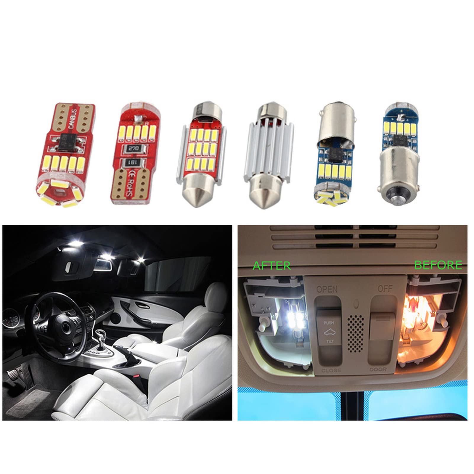 Bombillas Canbus Blancas Bombillas LED sin Errores Kit de luz de Puerta de Domo de Mapa Interior, para BMW Serie 3 E36 E46 E90 E91 E92 E93 1990-2013