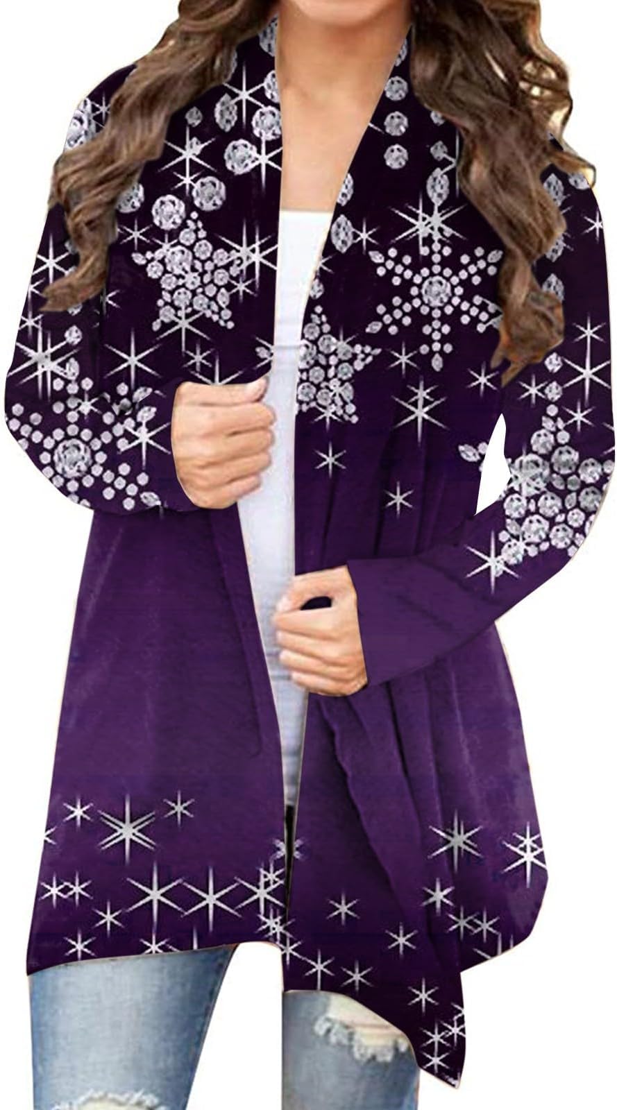 Woman's Coats for Women Shiny Snowflake Open Front Cardigan Lightweight Cardigans Fluffy Coats Women
