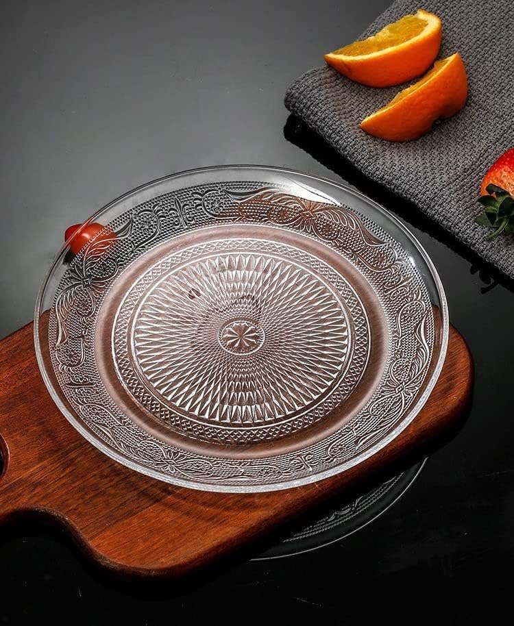 Image of Glass Serving Plate Set of 6 pcs Flower Decorative 8 inch Crystal Clear Glass Plate- Dry Fruits Sweets Chocolate Snack Plate for Dining,Catering Event, Parties,Wedding Dinner Plate (MV-01)