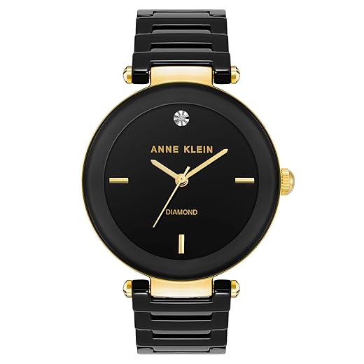 Anne Klein Women's Black Ceramic Bracelet Watch with Diamond Accent