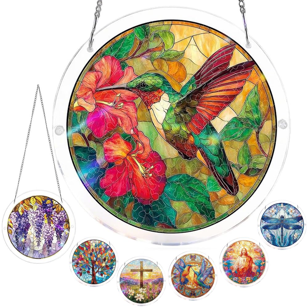 Acrylic Puzzles Suncatcher Window Hanging, Acrylic Puzzle for Adult, 83 Pieces Acrylics Jigsaw Puzzle Suncatcher, Colorful Flame Hummingbird Sun Catchers Window Hanging Panel (Style F) — view 31