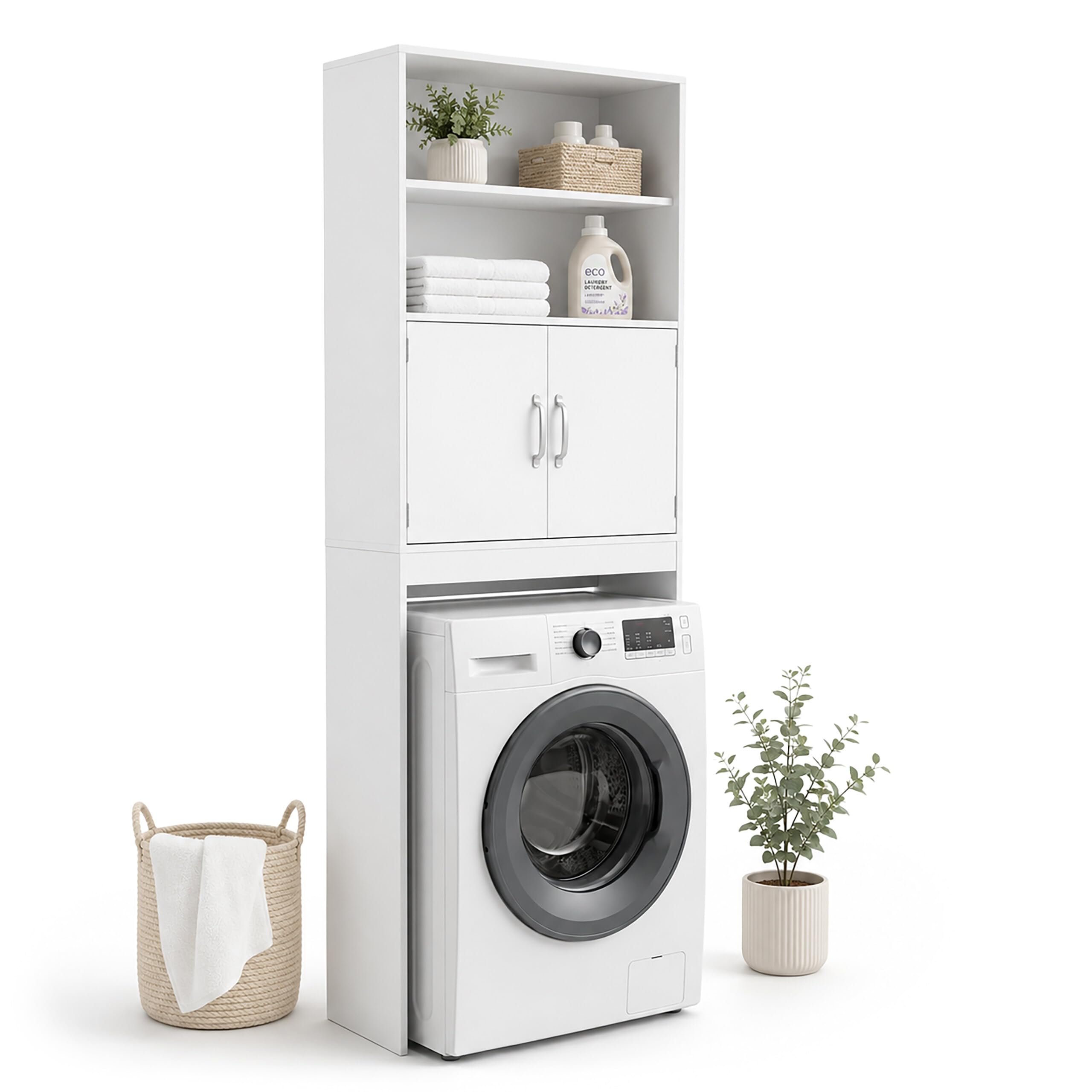 Relaxdays Waschmaschinenschrank, 4 Fächer, Regal über Waschmaschine, weiß