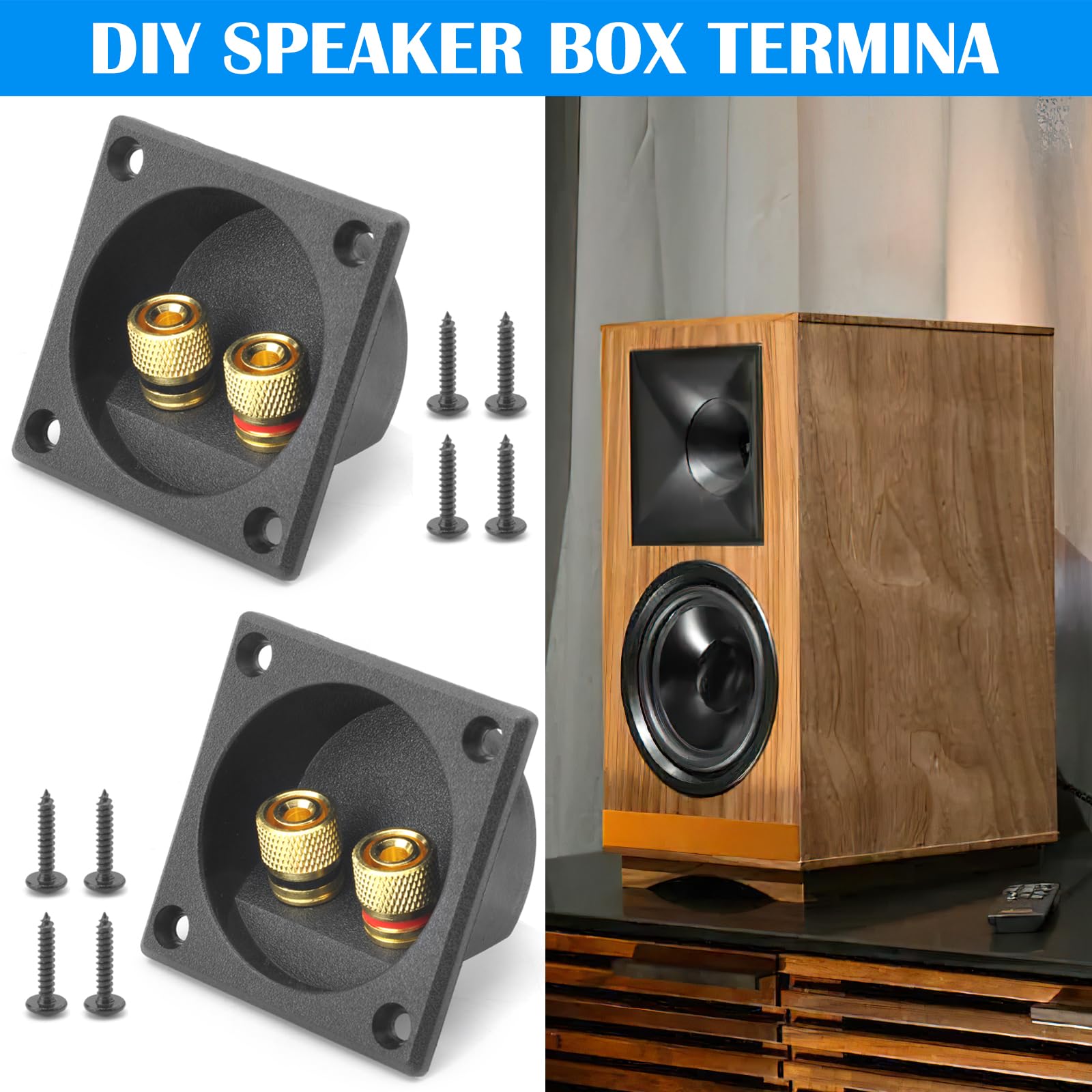 2 Pezzi Nero 2 Vie Altoparlante Box Terminale Binding Post, Speaker Box Terminal Binding Post Subwoofer Terminale tazza Cassa Gold Banana Binding Post, Connettori a Molla Rotondi per Subwoofer