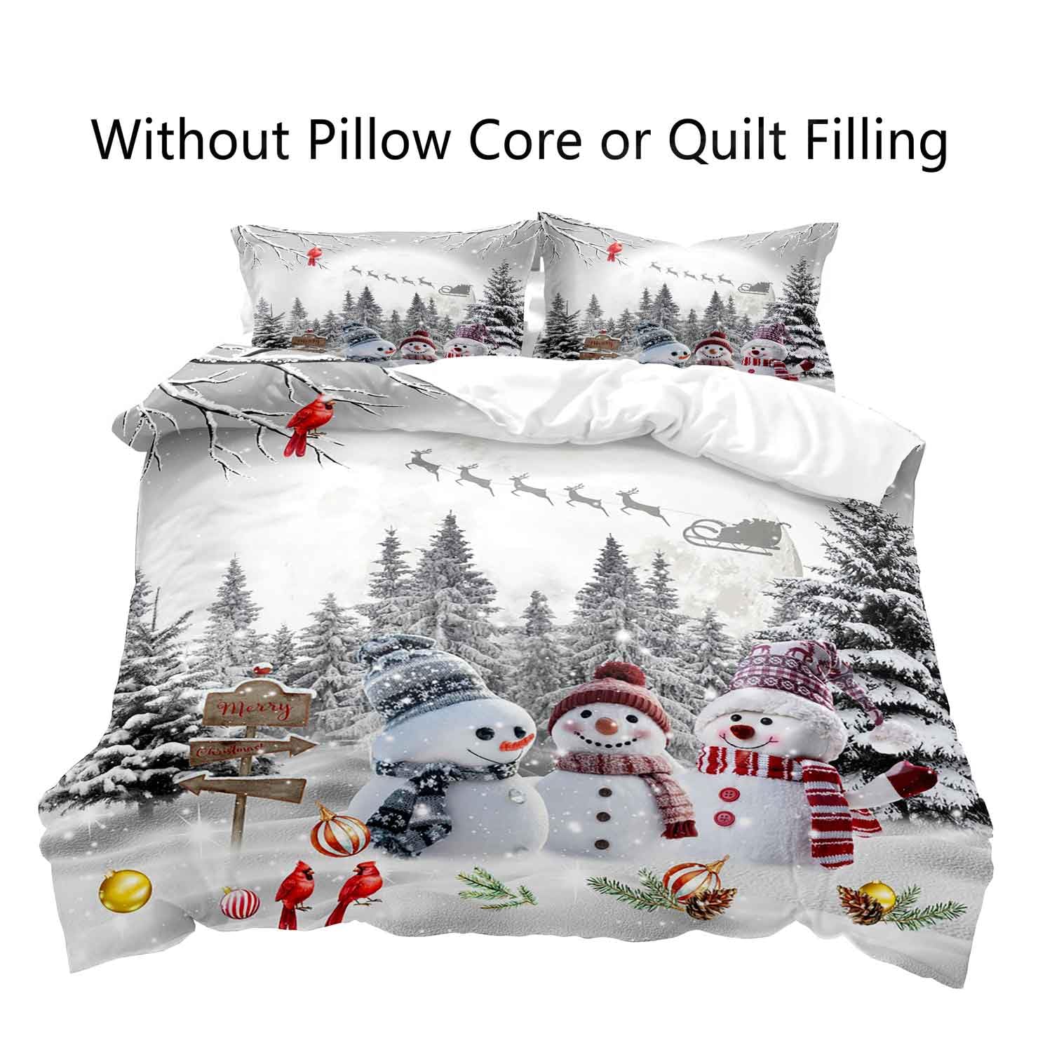 LUVIVIHOME 2PCS Snowman Duvet Cover Twin Bedding Sets, Boys Girls Kids Bedding, Christmas Tree Red Cardinal Bird Santa Reindeer Winter Holiday Xmas Gifts White Christmas Comforter Cover, 1 Pillow Case