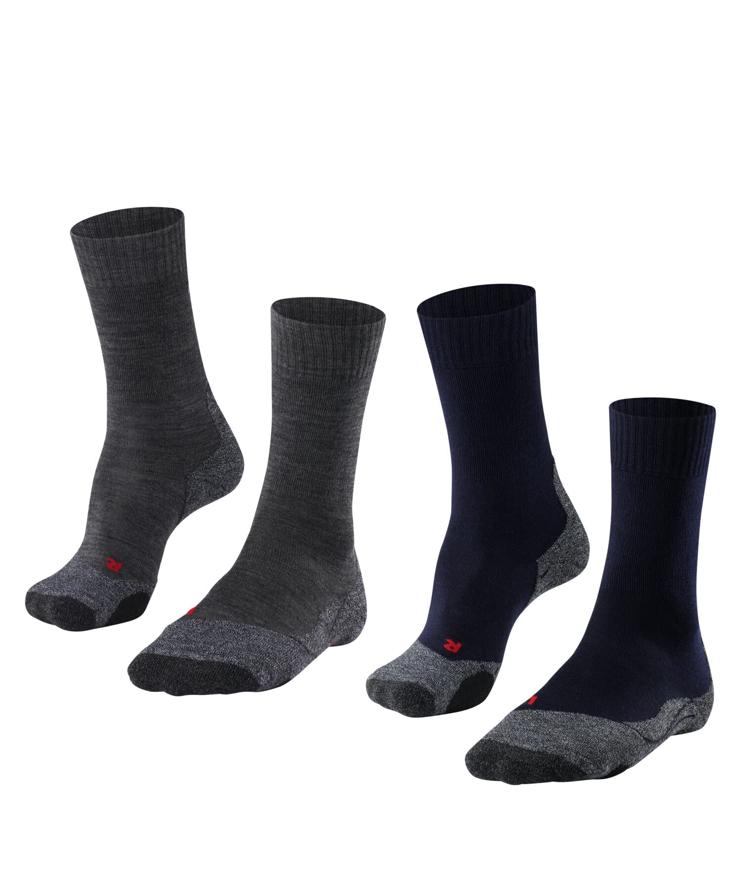 FALKE Women's TK2 Explore 2-Pack Hiking Socks Merino Wool Black Grey Pink Navy Blue Thick Midweight Padded Cushioned Sole Breathable Quick Dry Anti-Blister Multipack 2 Pairs
