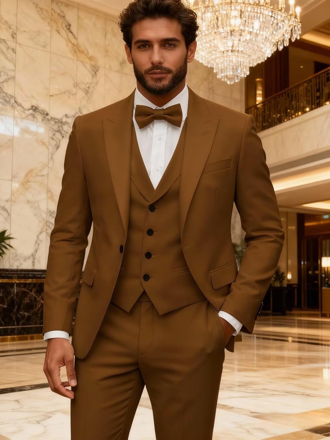 Tuxedo for Men Mens 3 Piece Suit Set Slim Fit Suit for Men Peak Lapel Jacket Vest and Pants for Wedding Party Prom