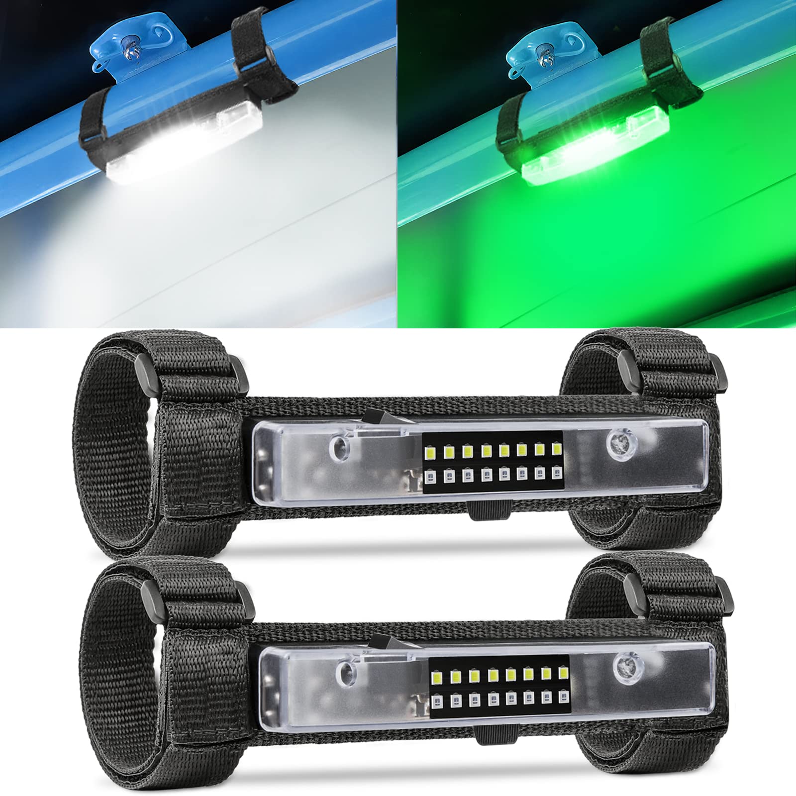 UTV Dome Light Battery Powered Universal Roll Bar LED Interior Light Hunting Lights for UTV SXS Polaris RZR Can Am Honda Yamaha Golf Cart Car - White & Green(2 Packs)